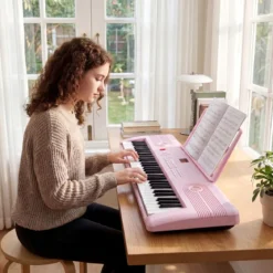 61 Tasten Piano Keyboard mit Ständer & Mikrofon & Tragetasche Digital Piano E-Piano Rosa