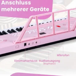 61 Tasten Piano Keyboard mit Ständer & Mikrofon & Tragetasche Digital Piano E-Piano Rosa