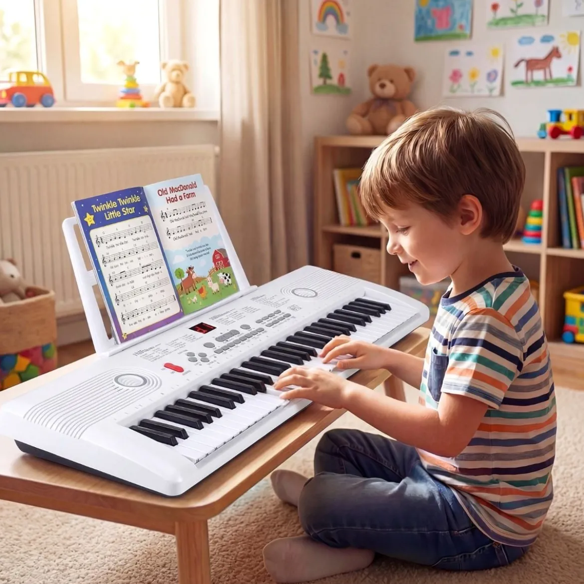 61 Tasten Piano Keyboard mit Ständer & Mikrofon & Tragetasche Digital Piano E-Piano Weiß