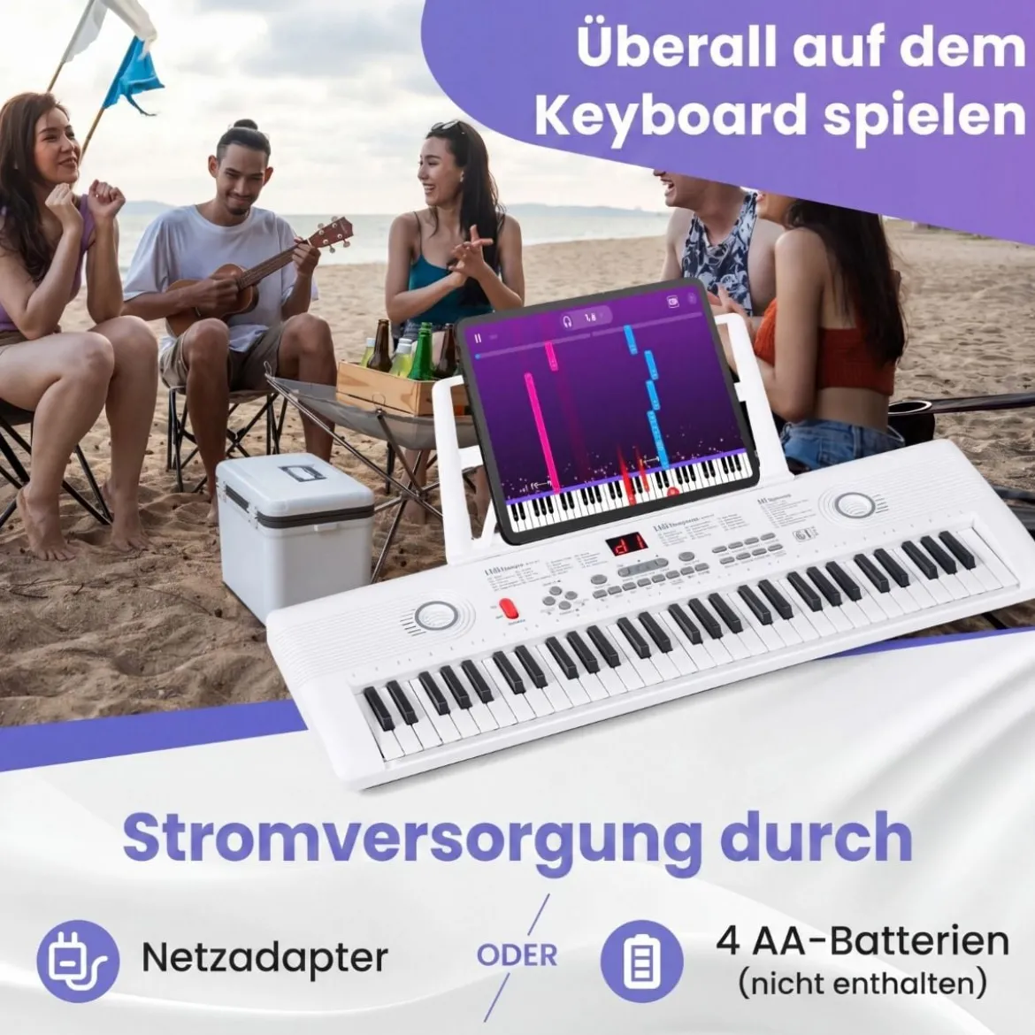 61 Tasten Piano Keyboard mit Ständer & Mikrofon & Tragetasche Digital Piano E-Piano Weiß