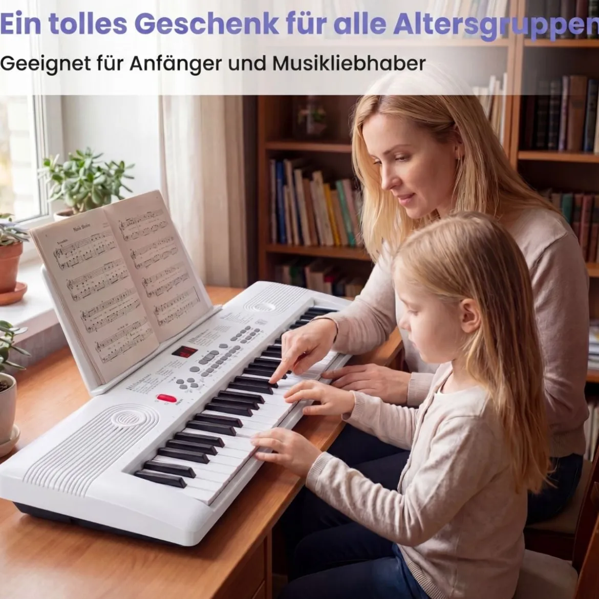 61 Tasten Piano Keyboard mit Ständer & Mikrofon & Tragetasche Digital Piano E-Piano Weiß