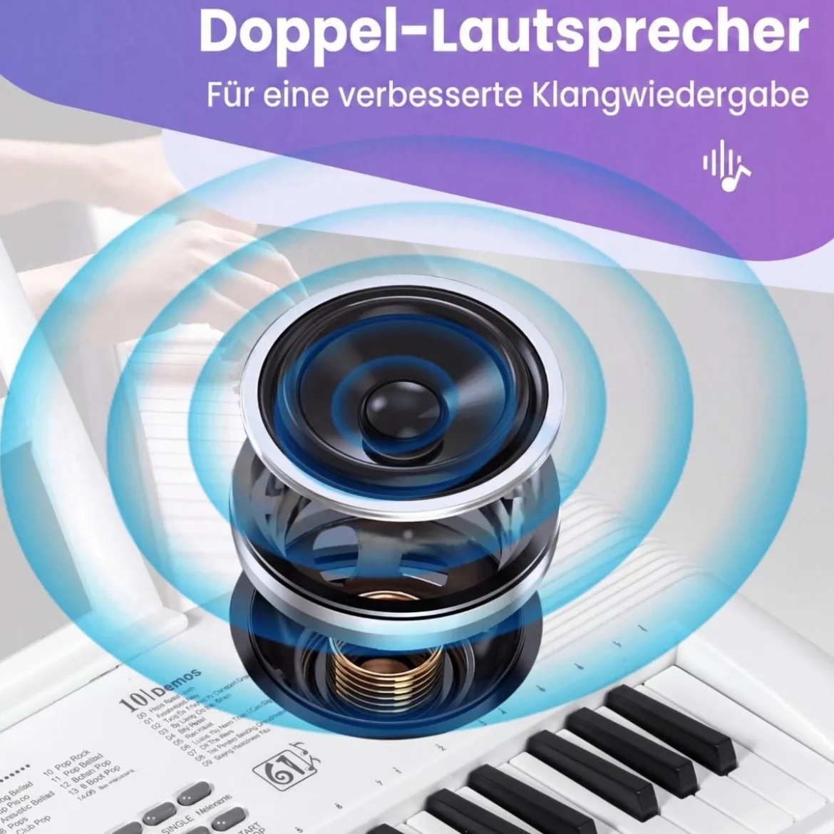 61 Tasten Piano Keyboard mit Ständer & Mikrofon & Tragetasche Digital Piano E-Piano Weiß
