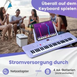 61 Tasten Piano Keyboard mit Ständer & Mikrofon & Tragetasche Digital Piano E-Piano Lila