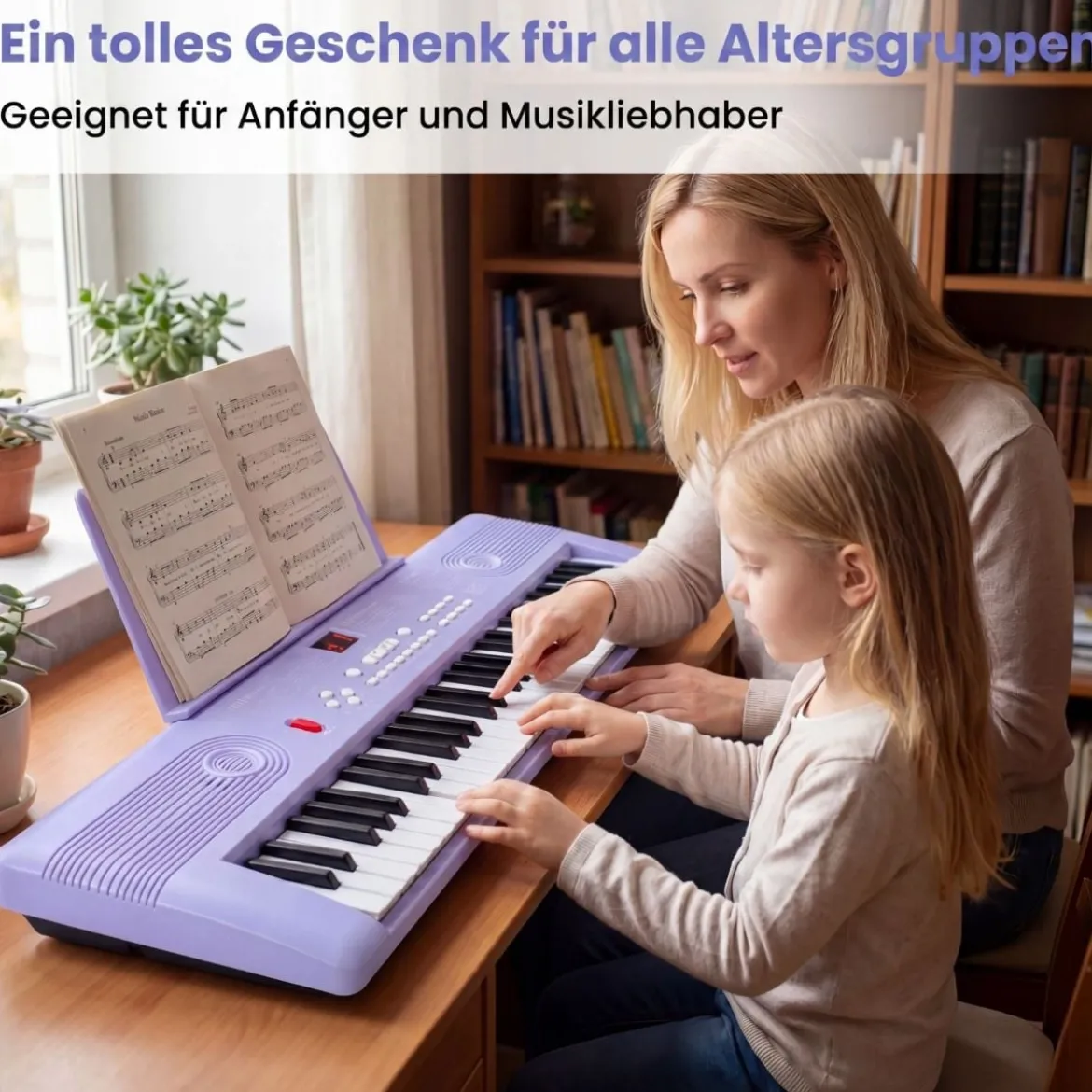 61 Tasten Piano Keyboard mit Ständer & Mikrofon & Tragetasche Digital Piano E-Piano Lila
