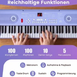 61 Tasten Piano Keyboard mit Ständer & Mikrofon & Tragetasche Digital Piano E-Piano Lila