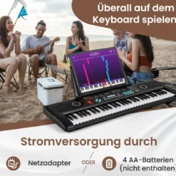 61 Tasten Piano Keyboard mit Ständer & Mikrofon & Tragetasche Digital Piano E-Piano Schwarz