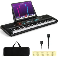 61 Tasten Piano Keyboard mit Ständer & Mikrofon & Tragetasche Digital Piano E-Piano Schwarz