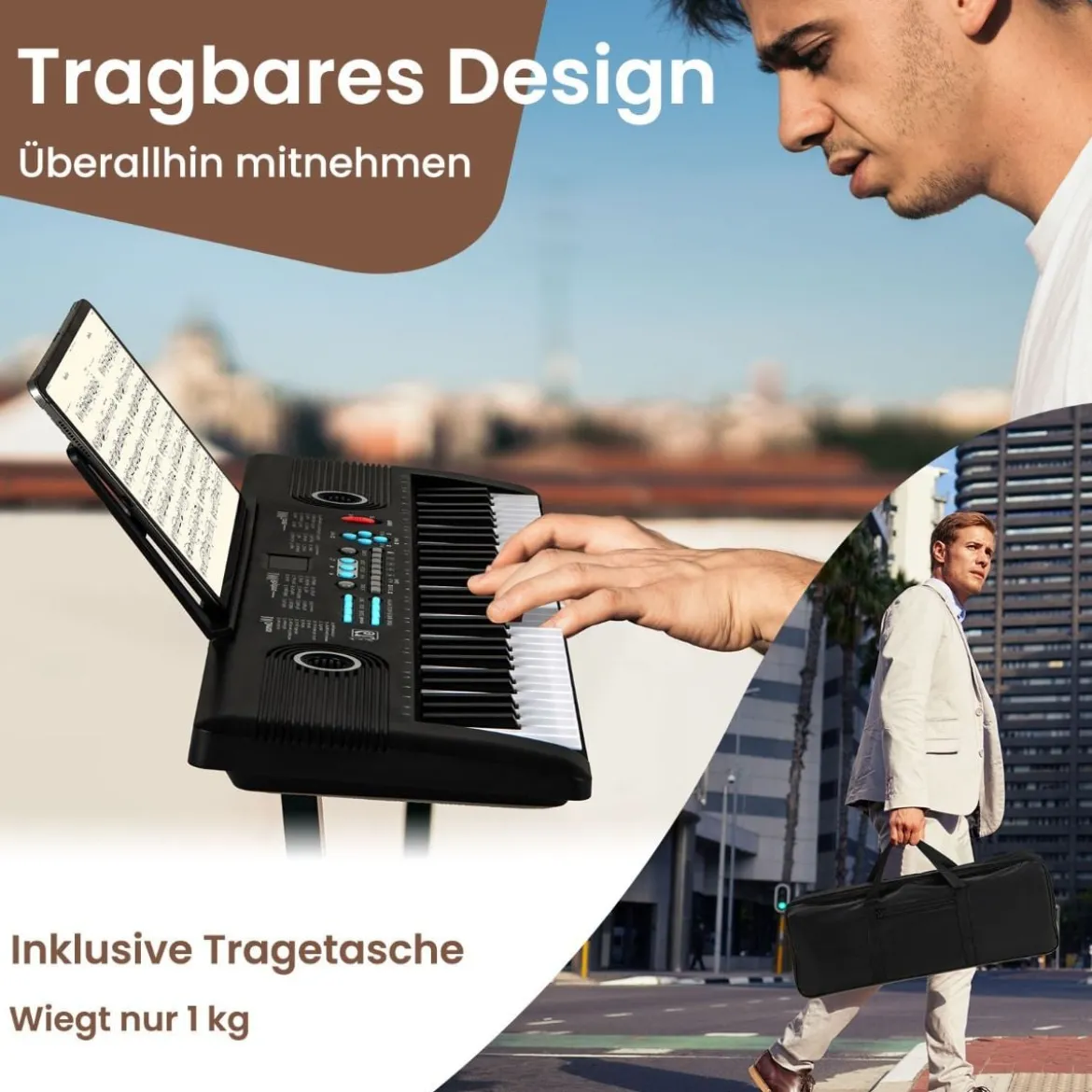 61 Tasten Piano Keyboard mit Ständer & Mikrofon & Tragetasche Digital Piano E-Piano Schwarz
