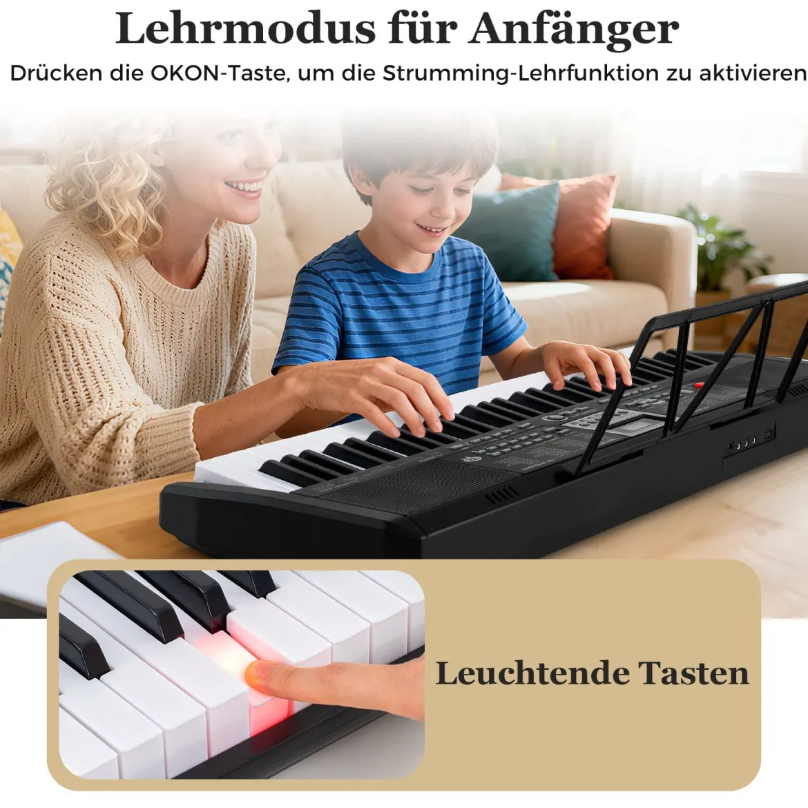 61 Tasten Tragbares Keyboard mit 200 Rhythmen & 200 Klangfarben Elektronisches Klavier Schwarz