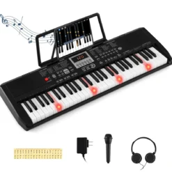 61 Tasten Tragbares Keyboard mit 200 Rhythmen & 200 Klangfarben Elektronisches Klavier Schwarz