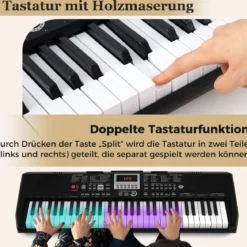 61 Tasten Tragbares Keyboard mit 200 Rhythmen & 200 Klangfarben Elektronisches Klavier Schwarz