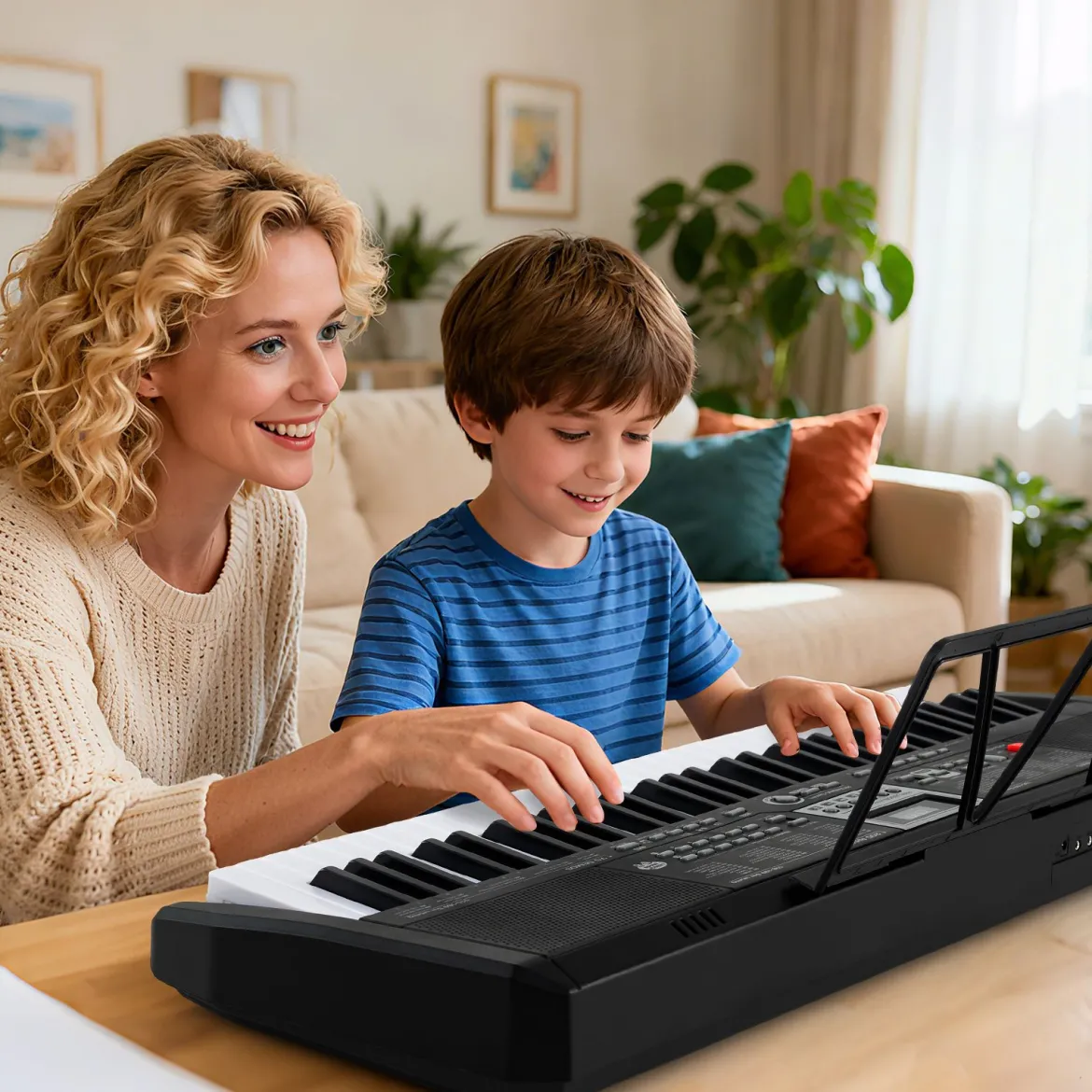 61 Tasten Tragbares Keyboard mit 200 Rhythmen & 200 Klangfarben Elektronisches Klavier Schwarz