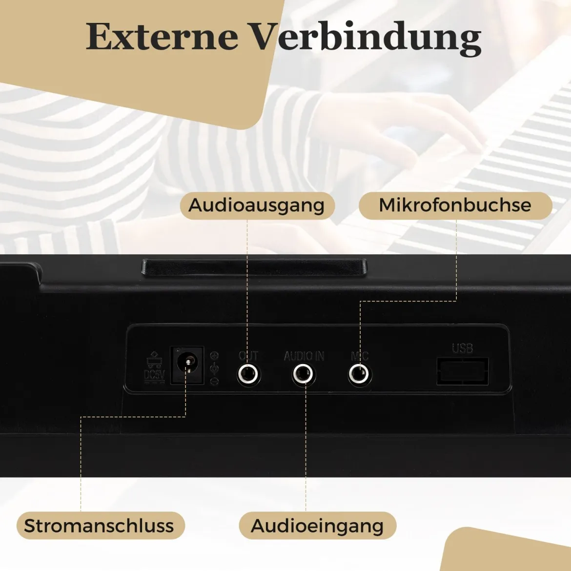 61 Tasten Tragbares Keyboard mit 200 Rhythmen & 200 Klangfarben Elektronisches Klavier Schwarz