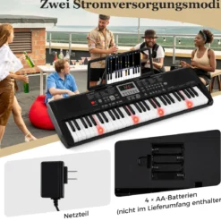 61 Tasten Tragbares Keyboard mit 200 Rhythmen & 200 Klangfarben Elektronisches Klavier Schwarz