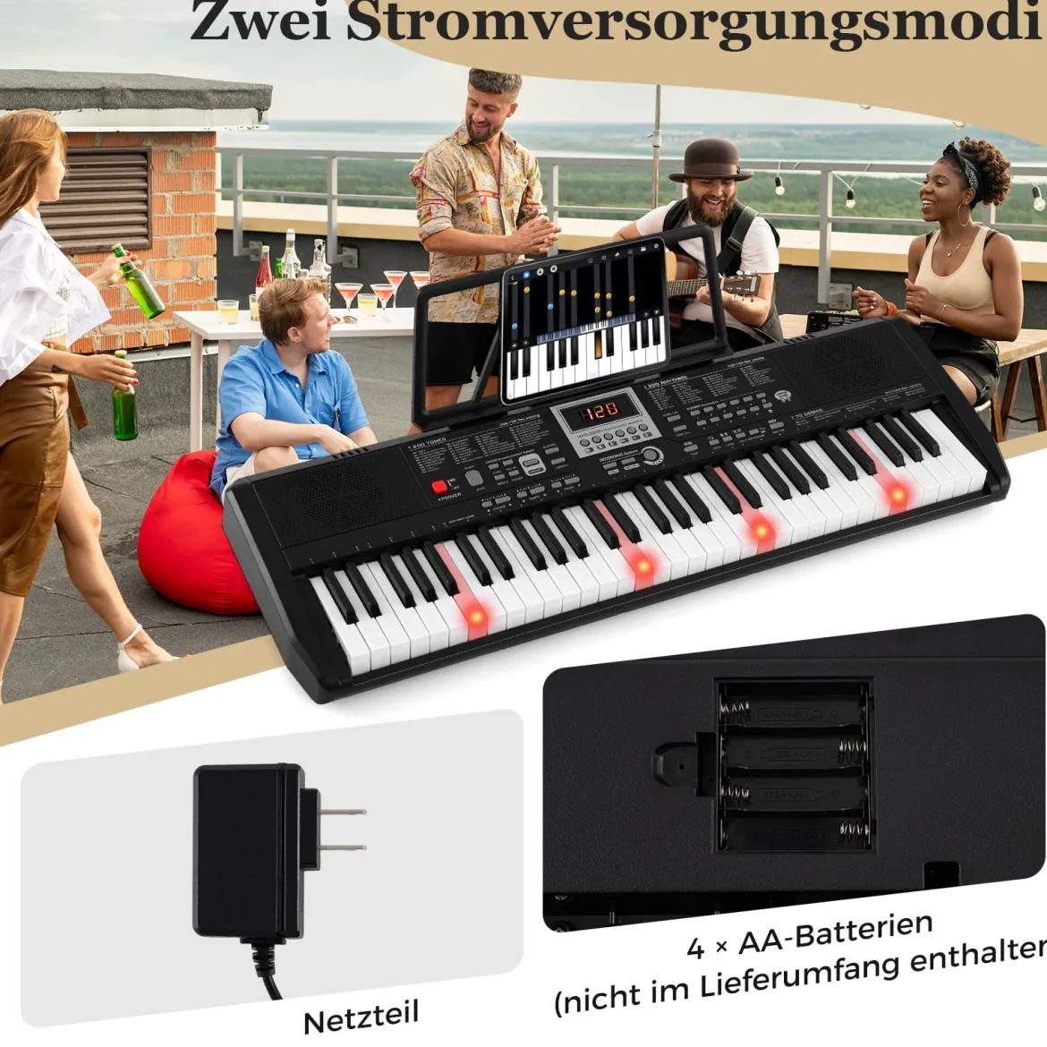 61 Tasten Tragbares Keyboard mit 200 Rhythmen & 200 Klangfarben Elektronisches Klavier Schwarz