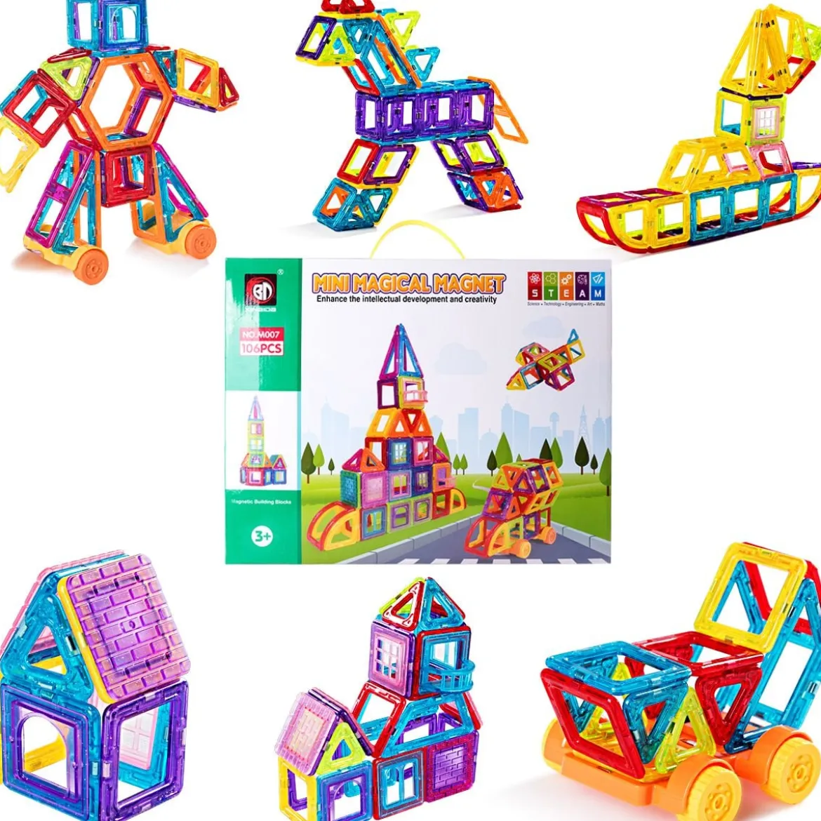 106 Teile Magnetische Bausteine Kleinkinder Magnetspielzeug Bauklötze