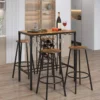 5-teilig Bartisch mit 4 Barhockern & Weinregal & Glashalterfür 4 Personen Retro-Braun