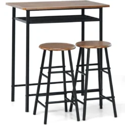 3-teilig Bartisch mit 2 Barhockern Esstisch Holz Rechteckiges Set Braun