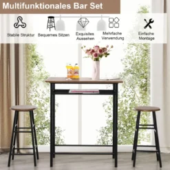 3-teilig Bartisch mit 2 Barhockern Esstisch Holz Rechteckiges Set Braun