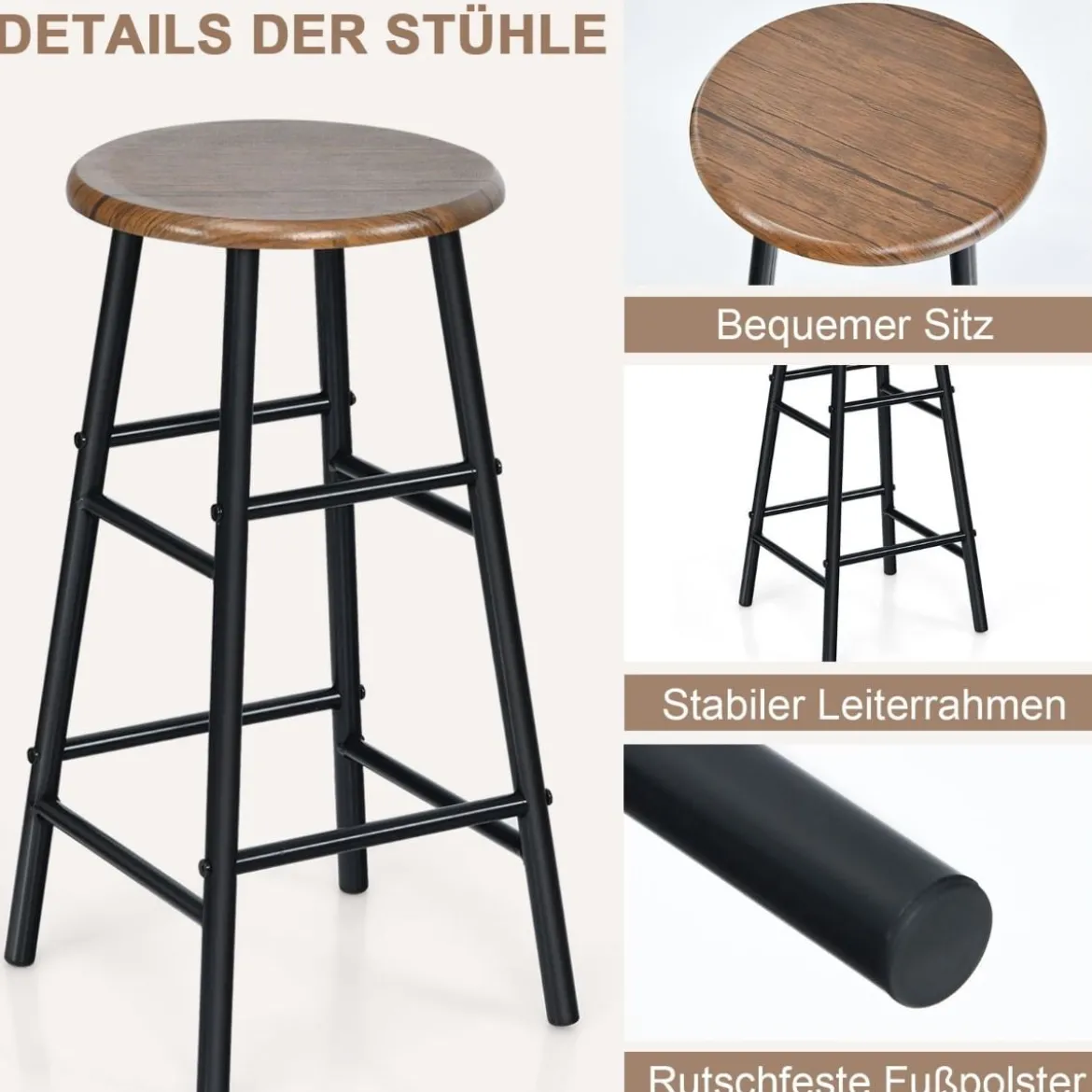 3-teilig Bartisch mit 2 Barhockern Esstisch Holz Rechteckiges Set Braun