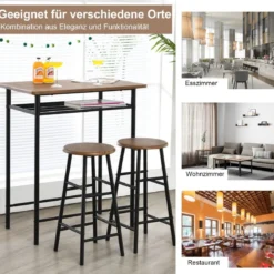 3-teilig Bartisch mit 2 Barhockern Esstisch Holz Rechteckiges Set Braun