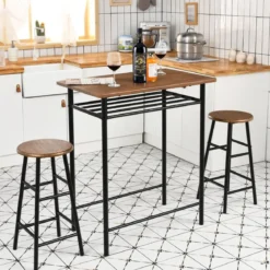 3-teilig Bartisch mit 2 Barhockern Esstisch Holz Rechteckiges Set Braun