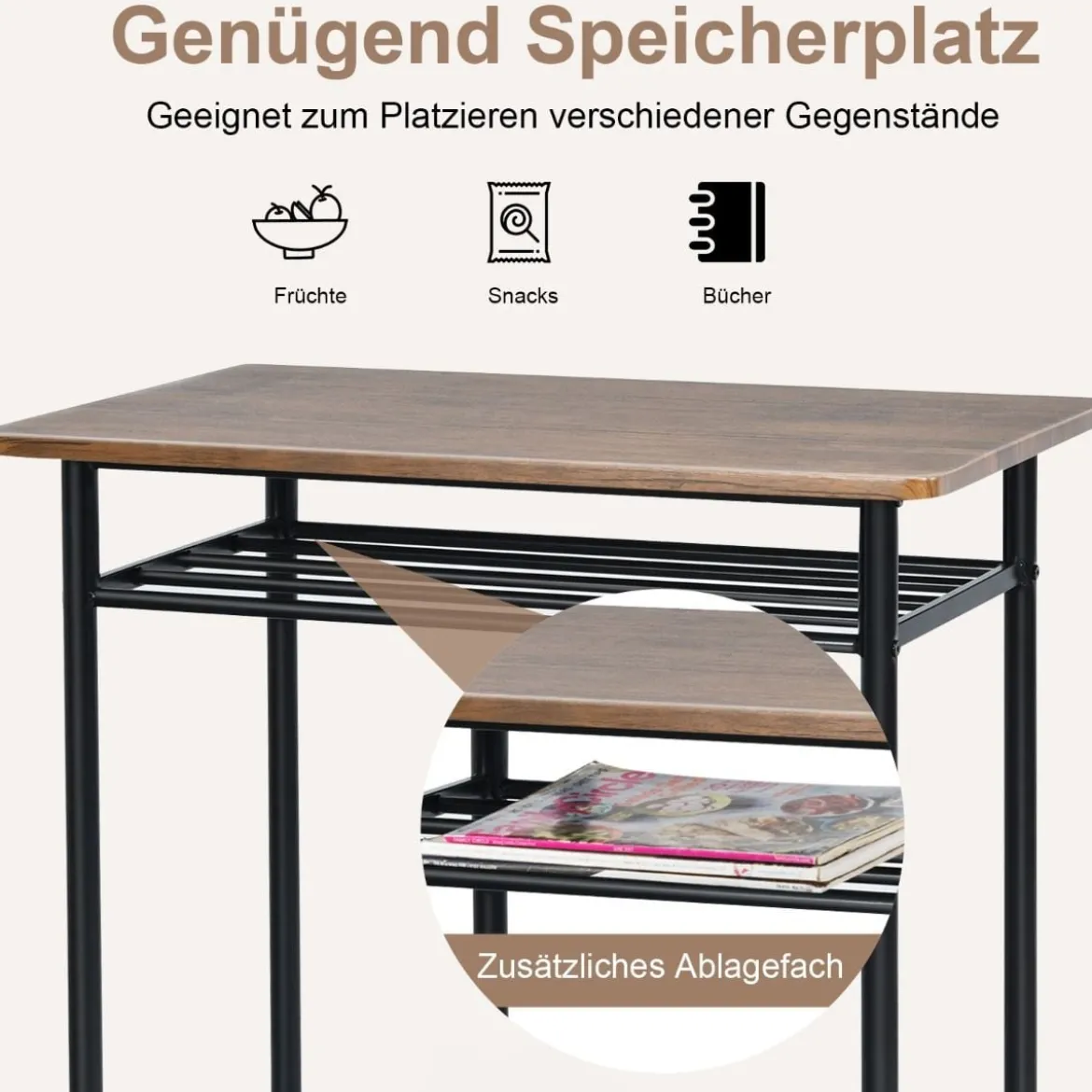 3-teilig Bartisch mit 2 Barhockern Esstisch Holz Rechteckiges Set Braun