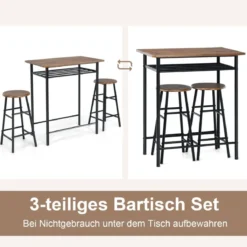 3-teilig Bartisch mit 2 Barhockern Esstisch Holz Rechteckiges Set Braun