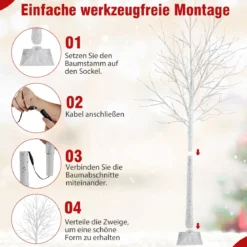 3-teilig Beleuchtetes Birkenbaum-Set 120/150/180cm vorgelichteter künstlicher Weihnachtsbaum Weiß