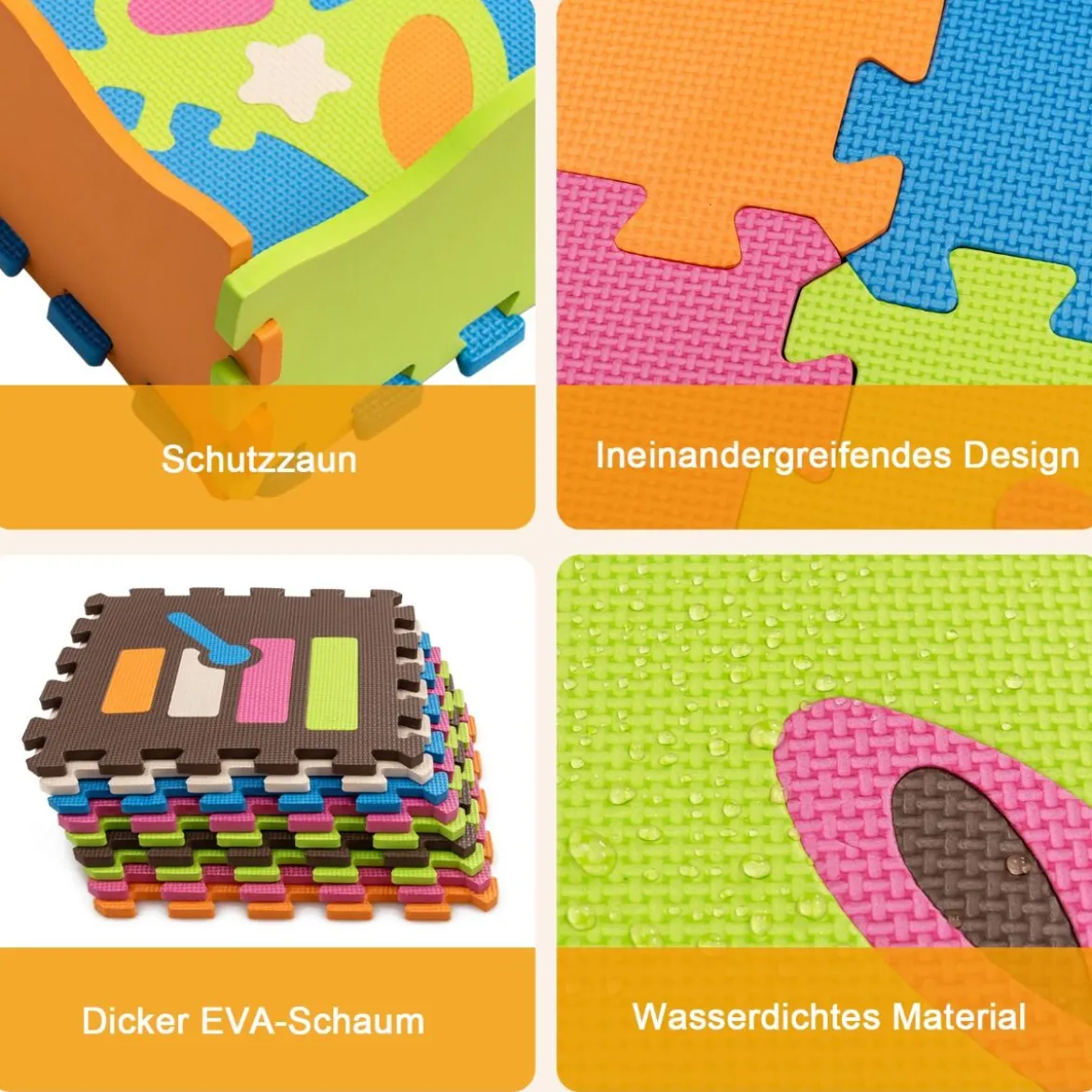 125-teilige Baby Spielmatte Baby EVA-Bodenmatte mit Zaun Puzzlematte 31,5 x 31,5 x 1 cm Bunt