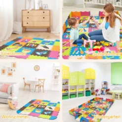 125-teilige Baby Spielmatte Baby EVA-Bodenmatte mit Zaun Puzzlematte 31,5 x 31,5 x 1 cm Bunt