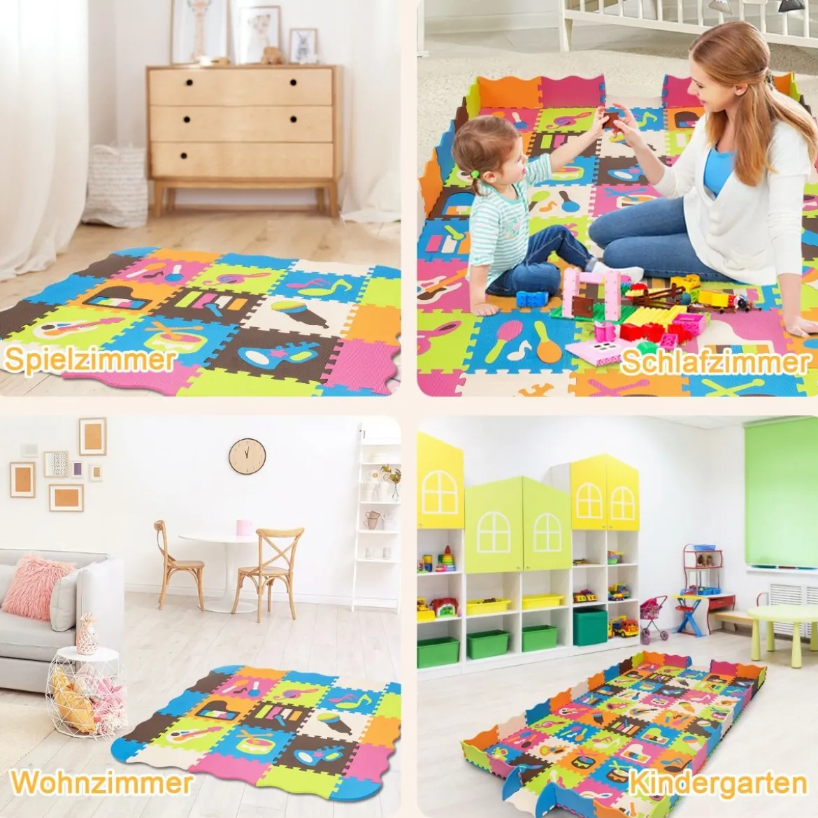 125-teilige Baby Spielmatte Baby EVA-Bodenmatte mit Zaun Puzzlematte 31,5 x 31,5 x 1 cm Bunt