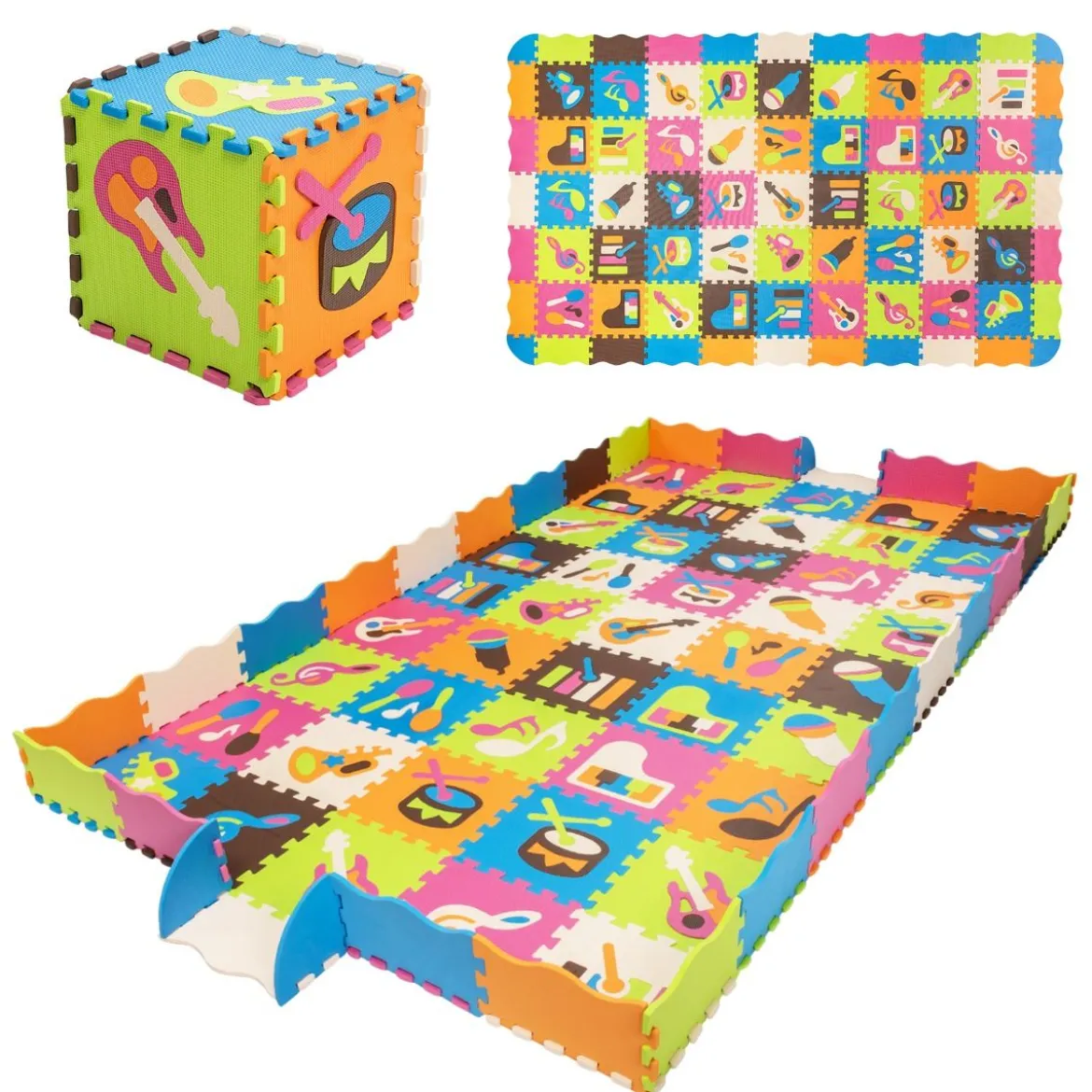 125-teilige Baby Spielmatte Baby EVA-Bodenmatte mit Zaun Puzzlematte 31,5 x 31,5 x 1 cm Bunt