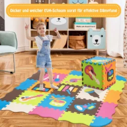 125-teilige Baby Spielmatte Baby EVA-Bodenmatte mit Zaun Puzzlematte 31,5 x 31,5 x 1 cm Bunt