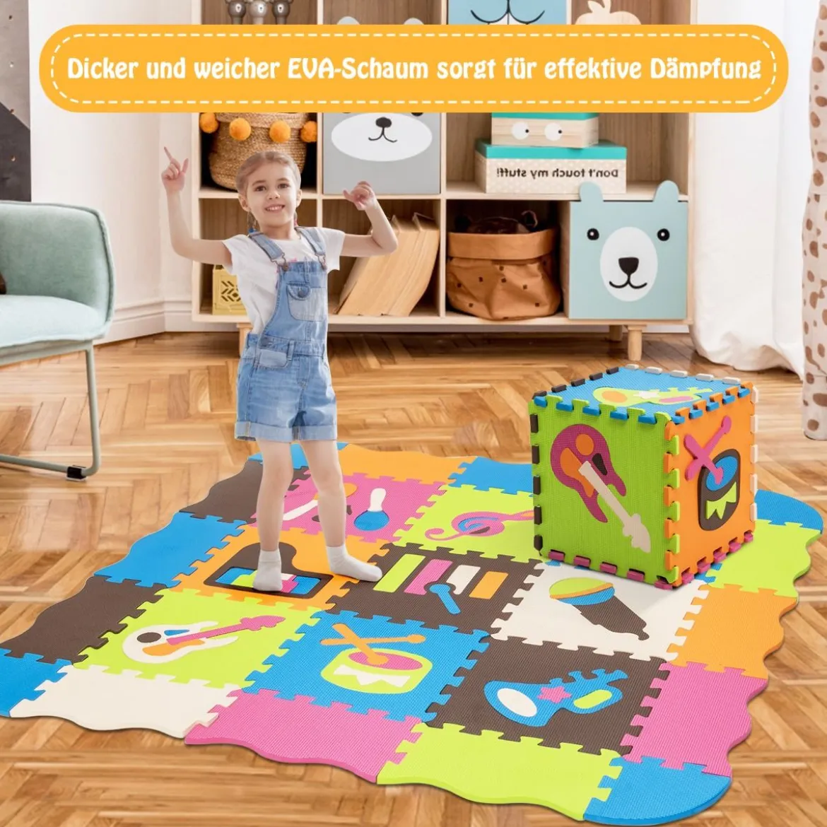125-teilige Baby Spielmatte Baby EVA-Bodenmatte mit Zaun Puzzlematte 31,5 x 31,5 x 1 cm Bunt
