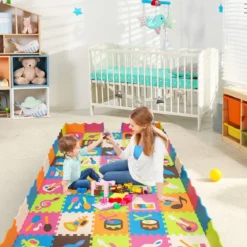 125-teilige Baby Spielmatte Baby EVA-Bodenmatte mit Zaun Puzzlematte 31,5 x 31,5 x 1 cm Bunt