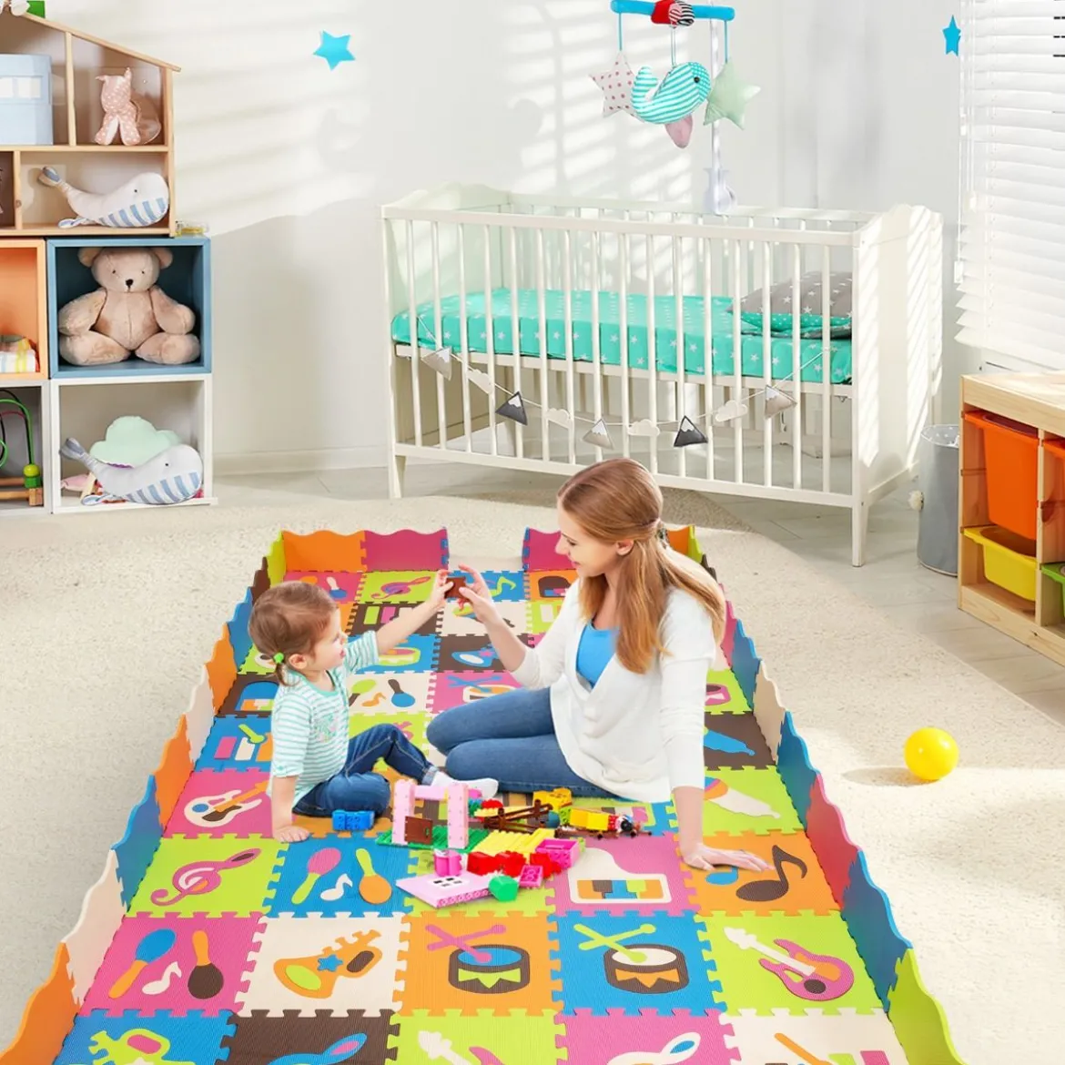 125-teilige Baby Spielmatte Baby EVA-Bodenmatte mit Zaun Puzzlematte 31,5 x 31,5 x 1 cm Bunt