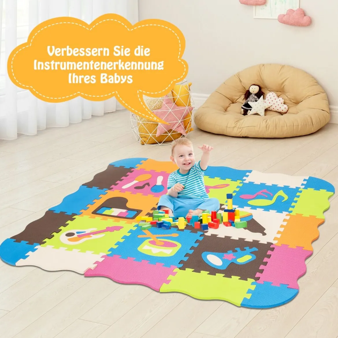 125-teilige Baby Spielmatte Baby EVA-Bodenmatte mit Zaun Puzzlematte 31,5 x 31,5 x 1 cm Bunt