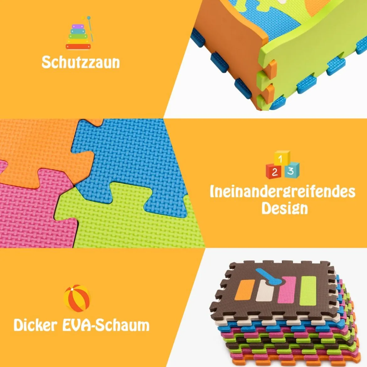 125-teilige Baby Spielmatte Baby EVA-Bodenmatte mit Zaun Puzzlematte 31,5 x 31,5 x 1 cm Bunt