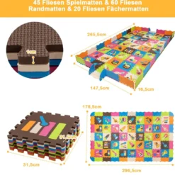 125-teilige Baby Spielmatte Baby EVA-Bodenmatte mit Zaun Puzzlematte 31,5 x 31,5 x 1 cm Bunt