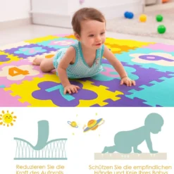 75-teilige Baby-Spielmatte Baby EVA-Bodenmatte Puzzlematte mit Zaun Bunt