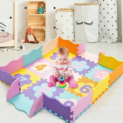 75-teilige Baby-Spielmatte Baby EVA-Bodenmatte Puzzlematte mit Zaun Bunt