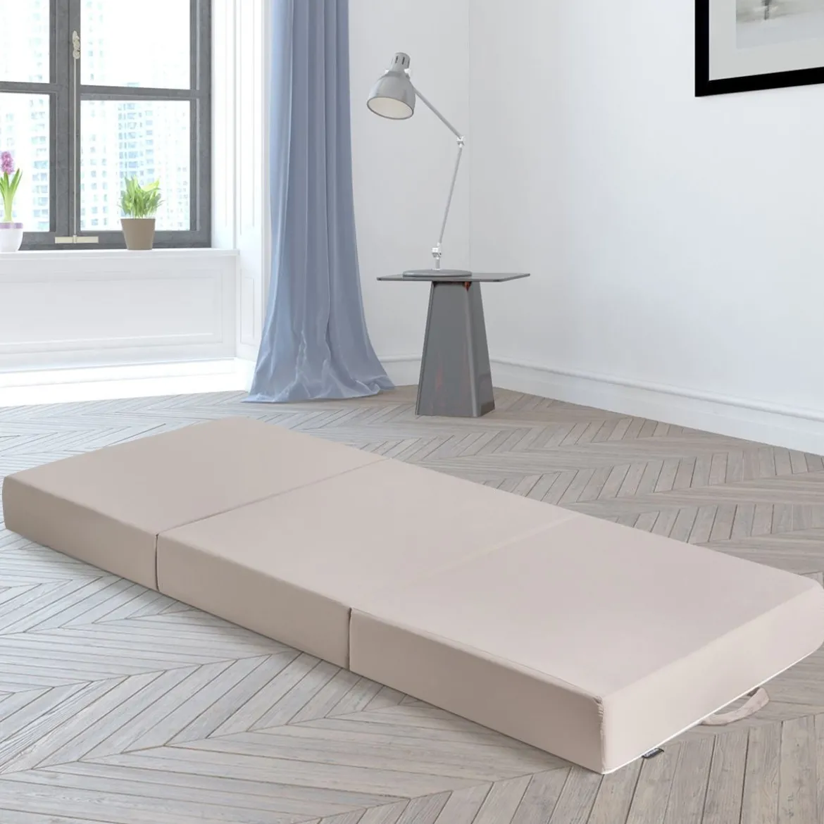 3-teilige Faltmatratze Klappmatratze aus Schaumstoff Gästematratze klappbar 195 x 75 x 15cm Beige