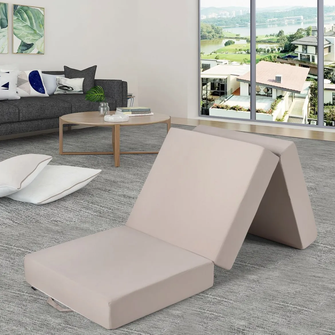 3-teilige Faltmatratze Klappmatratze aus Schaumstoff Gästematratze klappbar 195 x 75 x 15cm Beige
