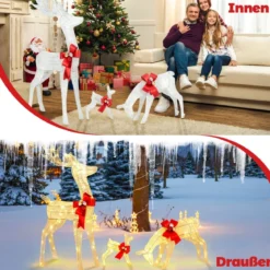 3-teilige LED Rentier Familie mit 230 LED-Lichtern Beleuchtetes Rentier Weihnachtsfigur