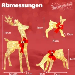 3-teilige LED Rentier Familie mit 230 LED-Lichtern Beleuchtetes Rentier Weihnachtsfigur