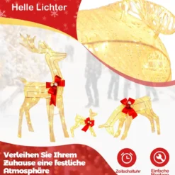 3-teilige LED Rentier Familie mit 230 LED-Lichtern Beleuchtetes Rentier Weihnachtsfigur