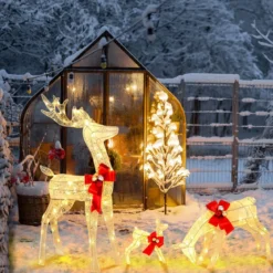 3-teilige LED Rentier Familie mit 230 LED-Lichtern Beleuchtetes Rentier Weihnachtsfigur