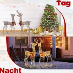 2-teilige LED Rentier Familie mit 200 LED-Lichtern Weihnachtsdeko Beleuchtetes Rentier