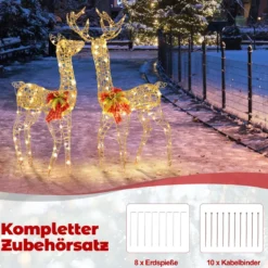 2-teilige LED Rentier Familie mit 200 LED-Lichtern Weihnachtsdeko Beleuchtetes Rentier